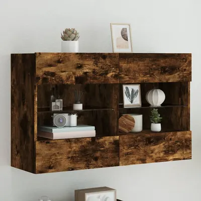 vidaXL Comodă TV de perete cu LED, stejar fumuriu, 98,5x30x60,5 cm