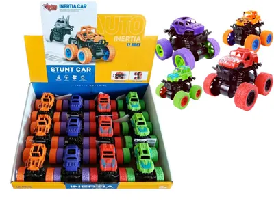 Set 12 Masinute Stunt Car Auto Inertia Monster Truck cu Rotatie 360 Grade din Plastic ABS Rezistent Culori Vibrante Engros