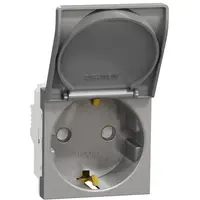 Priza 2P+E 16A cu capac si obturatoare Schneider Noua Unica NU303730TA, aluminiu