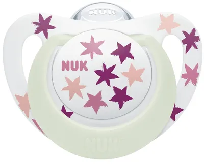 Suzetă luminoasă din silicon NUK - Star Night, 18 luni+, roz