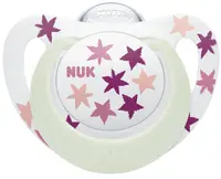 Suzetă luminoasă din silicon NUK - Star Night, 18 luni+, roz