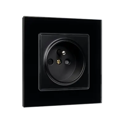 French Type Socket 16a Glass Frame Black