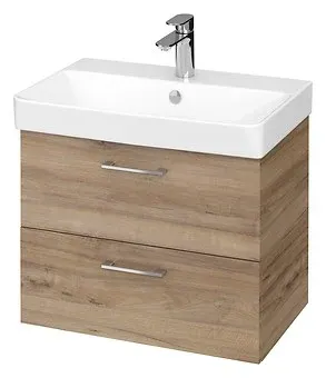 Dulap baie suspendat pentru lavoar Cersanit Lara, 60 cm, nuc, doua sertare