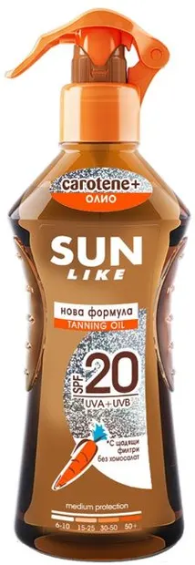Sun Like Carotene+ Ulei pentru bronzare rapidă și protecție, SPF20, 200 ml