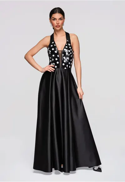 Rochie de seara maxi LA-OM-DLR259 - Negru