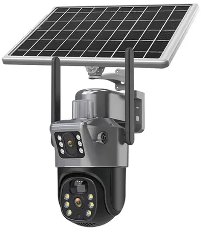 Camera de supraveghere V380 cu panou solar 8MP Detectare PIR lentile duble GRI