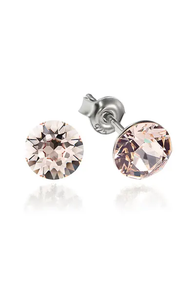 Cercei Argint 925 placat cu rodiu cu cristale Swarovski® Xirius 6mm - Roz pudrat