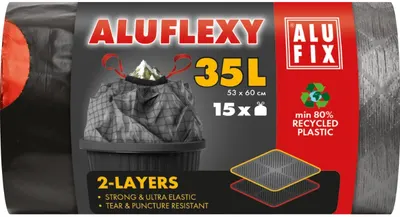 Saci de gunoi cu legături ALUFIX - Aluflexy, 35 l, 15 buc