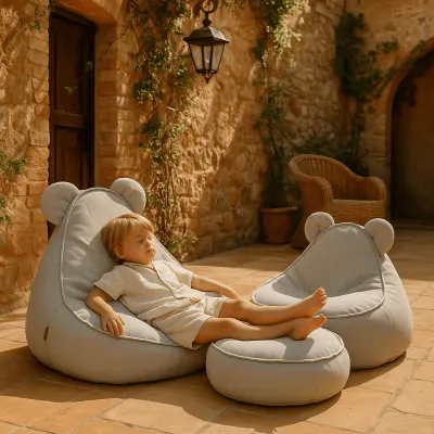 Fotoliu tip puf Premium MeowBaby Outzy Teddy FeatherFog Gray Bean bag