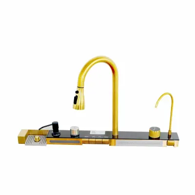 Consolă multifuncțională dotată cu baterii și accesorii,display digital led, culoare : auriu ,compatibilă cu chiuveta AB8046D-A-6-1-GLD