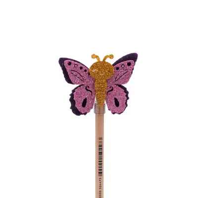 Creion figurină Fluture mov aripi roz 22cm