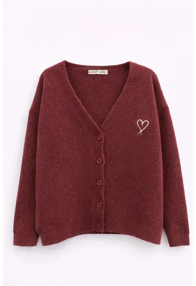 Cardigan - supradimensionat - rosu burgundy - tricotaj cu broderie