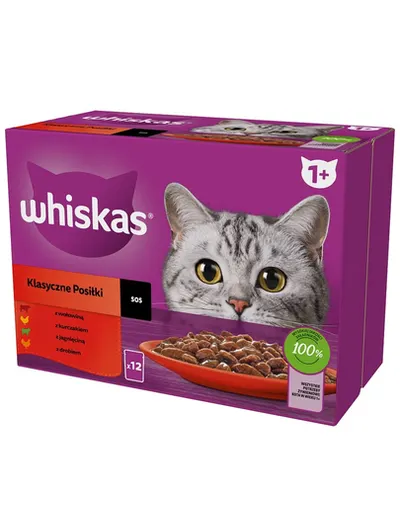WHISKAS Adult hrana umeda plicuri 12x85 g pentru pisici Classic Meals carne de vita, pui, miel, pasare in sos