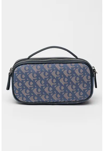 Geanta crossbody cu model cu monograma si doua compartimente - Negru/Albastru inchis