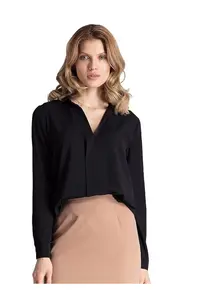 Bluza eleganta M621 - negru - guler decorativ - poliester/viscoza - maneci lungi