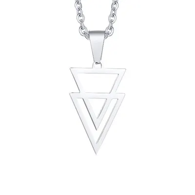 Lant Duo triangle, Lant din zale, Barbati, 60cm, Fashion, Stainless-Steel, Argintiu Engros