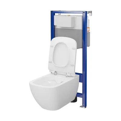 Set rezervor wc incastrat cu vas Wc oval si capac slim duroplast, Cersanit Virgo