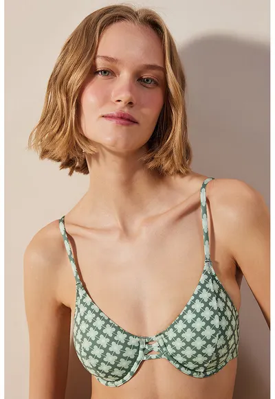 Sutien de baie cu model floral - Alb/Verde