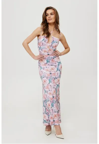 Rochie maxi imprimata cu cravata la decolteu