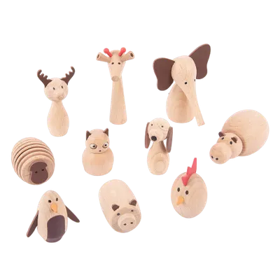Set 10 animale din lemn Lumea Animalelor