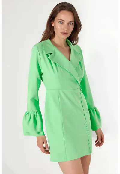 Rochie Mini - Mulata - Maneci lungi - Verde - Crep tesut