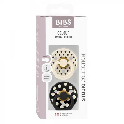 Set 2 suzete Bibs Colour Studio Collection Polka Dots tetina rotunda 0 luni+ IvoryBlack