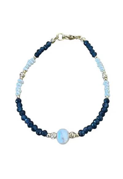 Bratara dama eleganta Indira din safir si perle naturale cu argint placat cu aur - 925 - 16.5+3.5 cm