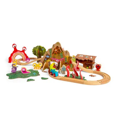 Set trenulețe din lemn Bigjigs Rail - Tren monstru, 50 piese