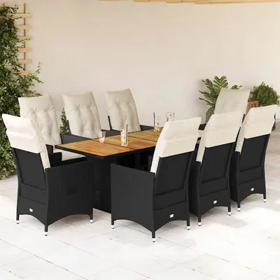 Gossi set mobilier de gradina cu perne, 9 piese, negru, poliratan