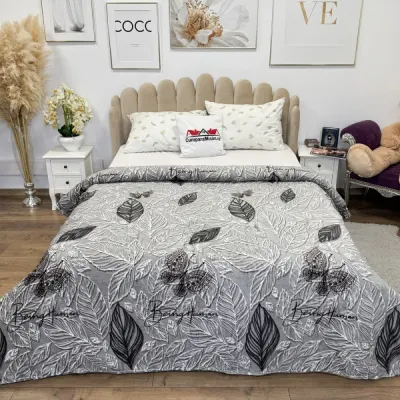 Patura pufoasa cocolino 200x230cm, 240g/mp, Gri, Frunze