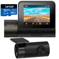Camera auto DVR 70mai Midrive A200 1080p, 60 FPS, IPS 2.0inch, 130 FOV, HDR, Night Owl Vision, G-Sensor, WiFi + Camera spate RC11 1080p, 25 FPS, 130 FOV + Card MicroSD Lexar 128GB (Negru)