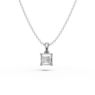 Lant cu pandantiv din aur alb cu diamant princess solitaire de 0.3ct