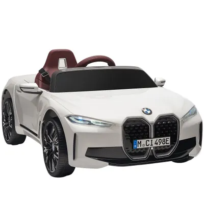HOMCOM Masinuta Electrica pentru Copii BMW i4 cu Licenta de 12V cu Telecomanda, Baterii Portabile, Muzica, Claxon, pentru 3-6 ani Alb | Aosom Romania