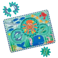 Puzzle educativ din lemn, cu rotite dintate, Oceanul, 8 piese, pentru copii 3 ani+, Melissa&Doug 31003