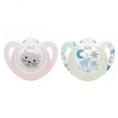 Suzeta Nuk Star Day & Night Silicon 0-6 luni M1 Roz, Set 2 Bucati