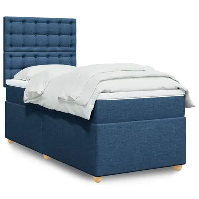 Gossi pat box spring cu saltea, albastru, 90x200 cm, textil