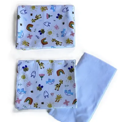 Lenjerie cu 3 piese din bumbac organic pentru patut 120x60 cm Twindeco Alb cu desene