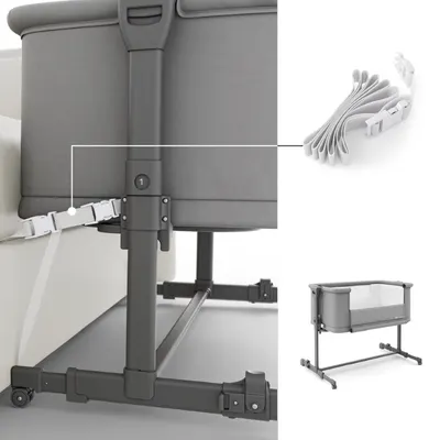 Patut 3 in 1 KinderKraft Nestee Grow 2 next to me Dark Grey cu roti si picioare telescopice