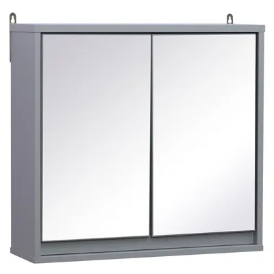 Dulapior de Baie de Perete cu Usa Dubla din Sticla cu Raft Reglabil, Gri,48x14.5x45cm HOMCOM | Aosom Romania