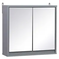 Dulapior de Baie de Perete cu Usa Dubla din Sticla cu Raft Reglabil, Gri,48x14.5x45cm HOMCOM | Aosom Romania