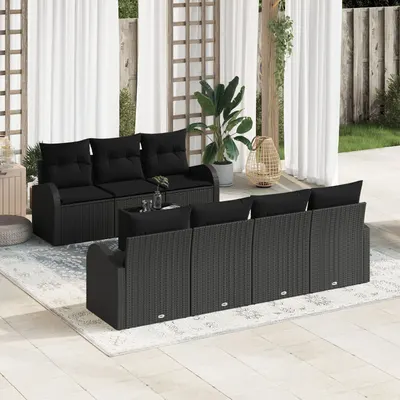 Gossi set 8 canapele gradina cu perna neagra din ratan poli