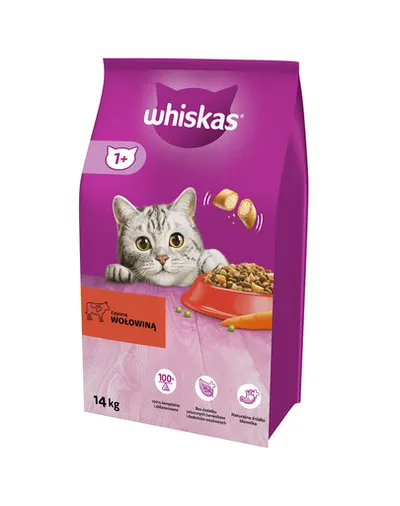 WHISKAS Adult vită 14kg + WHISKAS Adult 12x400 g vită în sos hrană pisici