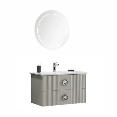 Set mobilier baie Vanity suspendat 3 piese gri 90 cm