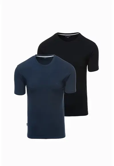 Set de tricouri cu decolteu la baza gatului - 2 piese - Negru/Bleumarin