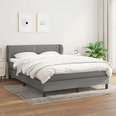 vidaXL Pat box spring cu saltea gri închis 140x200 cm, material textil