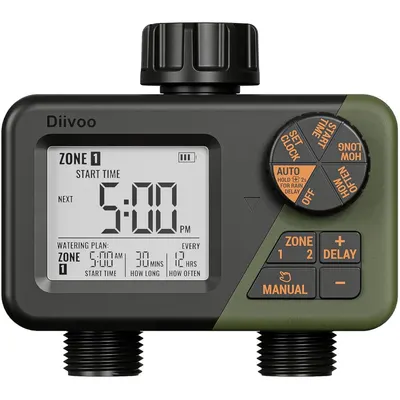 Programator automat pentru irigare Diivoo DI-WT21M-EUGN, 2 zone, IPX5, functie Rain Delay