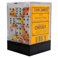 Set 36 Zaruri Chessex Brush d6 Dice 12mm - Sunrise/Negru