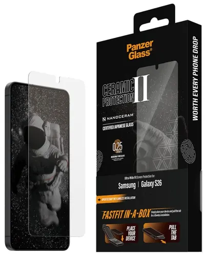 PanzerGlass protector din sticlă – Ceramic cu FASTFIT IN-A-BOX, Galaxy S26