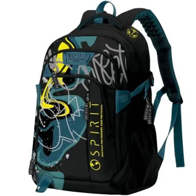 Rucsac Spirit Pattern Graffiti, Negru cu Galben, 49x35x16 cm