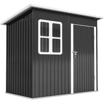 Outsunny magazie grădină căsuță de grădină pentru unelte cu ușă largă și fereastră, 221x133x190 cm gri închis | Aosom Romania